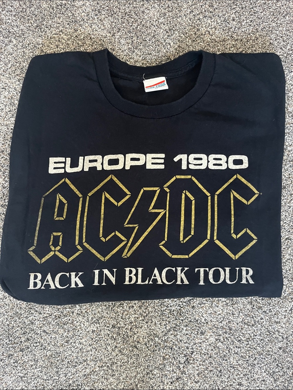 AC/DC Black Tee with Gold and White Europe 1980 Map